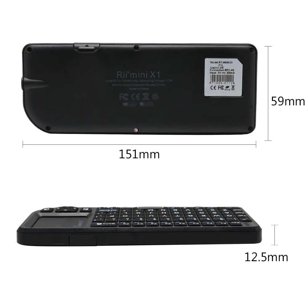 Rii X1 2.4GHz Mini Wireless Keyboard English/ES/FR Keyboards with TouchPad for Android TV Box/PC/Laptop