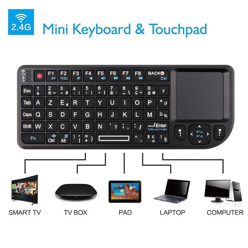 Rii X1 2.4GHz Mini Wireless Keyboard English/ES/FR Keyboards with TouchPad for Android TV Box/PC/Laptop