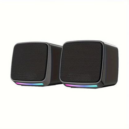 Computer Speakers, Mini Speaker with Cool Lights and Stereo Sound 6W USB Powered 3.5 mm AUX-in Portable Speaker for Computer, La