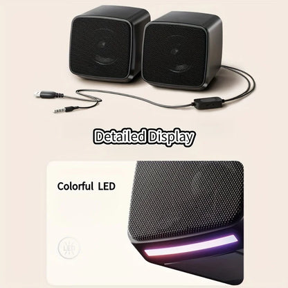 Computer Speakers, Mini Speaker with Cool Lights and Stereo Sound 6W USB Powered 3.5 mm AUX-in Portable Speaker for Computer, La