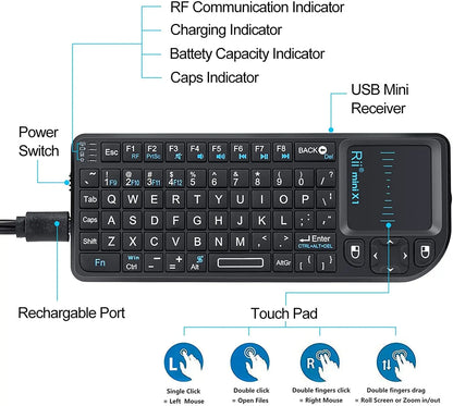 Rii X1 2.4GHz Mini Wireless Keyboard English/ES/FR Keyboards with TouchPad for Android TV Box/PC/Laptop