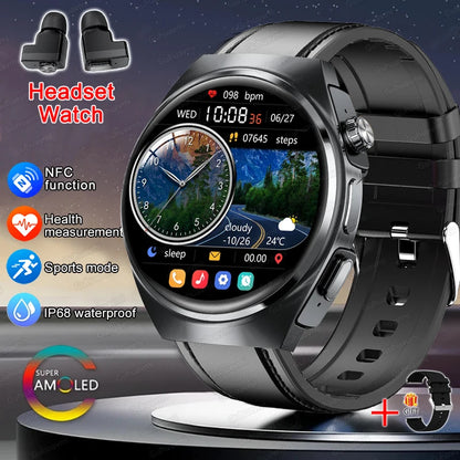 2024 New Man Smart Watch TWS Headset Two In One Wireless Bluetooth Dual Earbuds Call Health Monitor Sport Tracker NFC Smartwatch