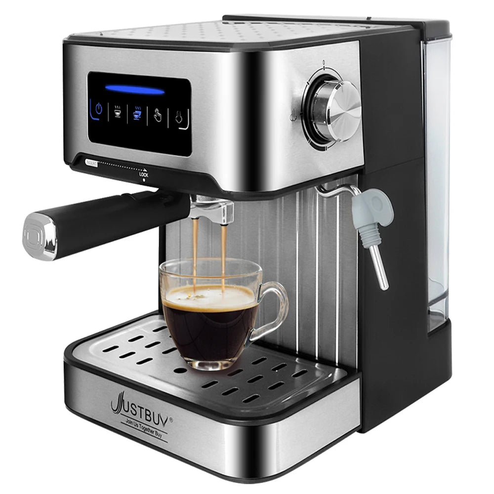 LCD Touch Espresso Coffee Machine Maker Semi-Automatic Pump With Cappuccino Milk Bubble Maker