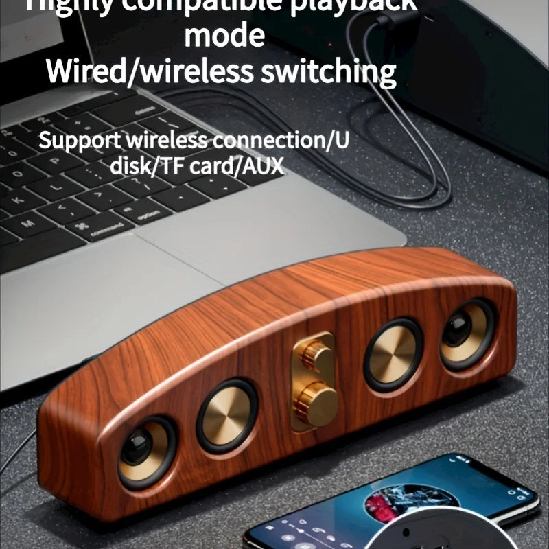 Desktop wireless speakers (wood grain), portable speakers, 3D stereo and subwoofer, music, movie assisted amplification gifts