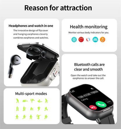 2024 Smart Watch 2 in 1 With Earphone Smartwatch Bluetooth Call Men Watch GPS Track Heart Rate Monitor Play Music SmartWatch