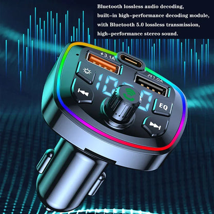 VIKEFON Wireless Handsfree Car MP3 Player - True 3.1A Dual USB Port PD Charging, Car FM Transmitter, Quick Charge Easy to Use