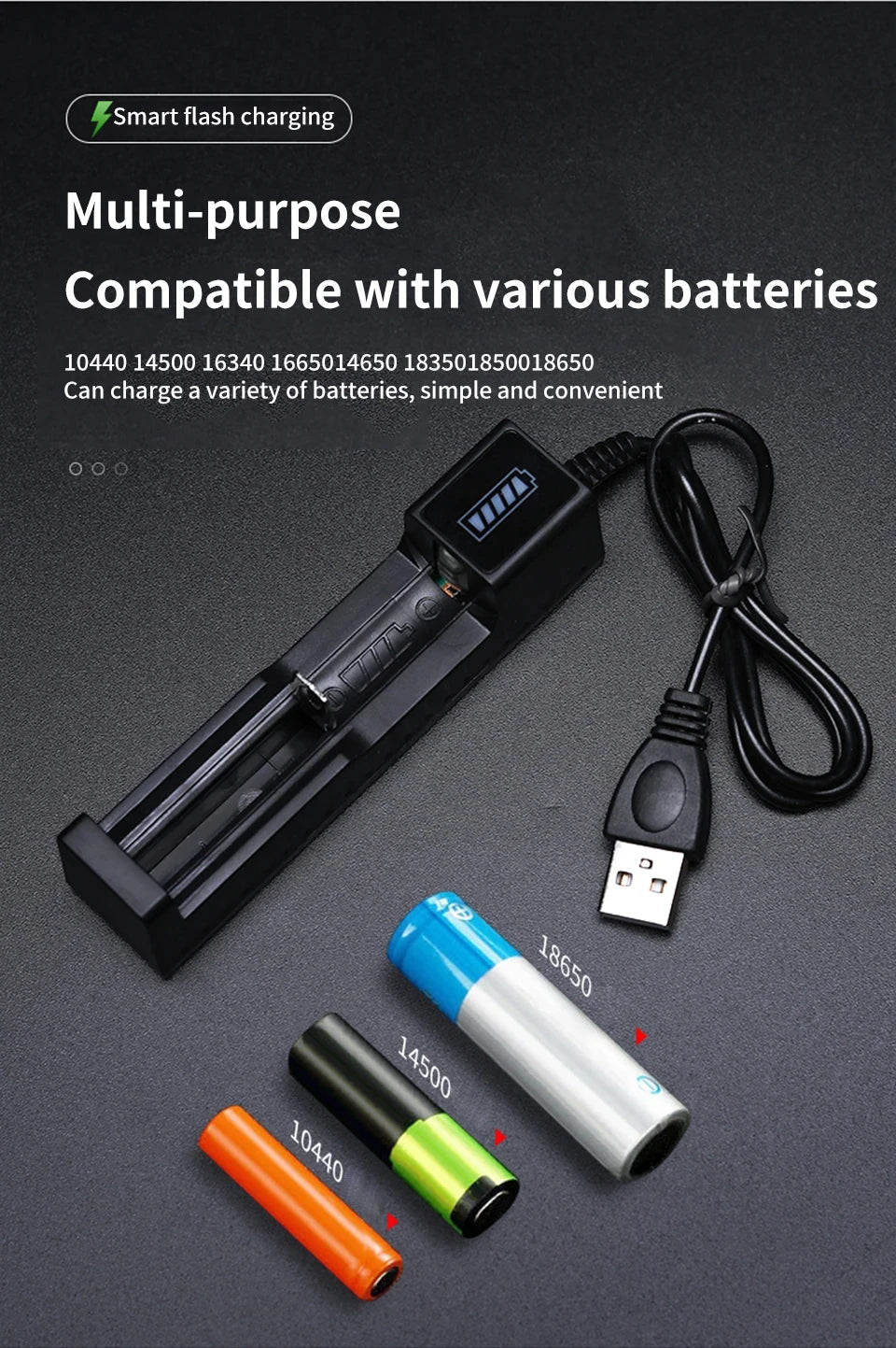 18650 Battery Charger 1/2/4 Slots Dual 18650 Charging 3.7V  Rechargeable Lithium Battery USB Charger For 16340 14500 18650 26650