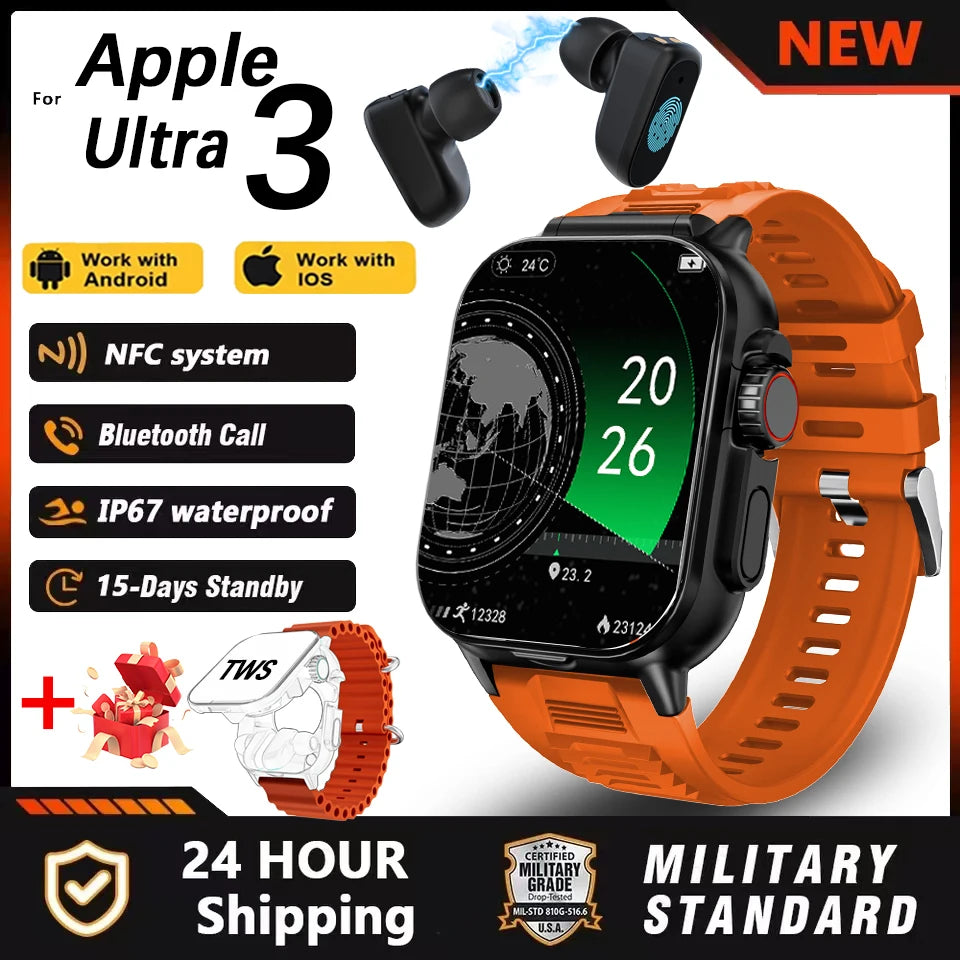 New TWS 2 IN 1 With Headset Smart Watch Bluetooth Call Men Watch GPS Track SmartWatch Heart Rate Monitor Play Music Watch 2024