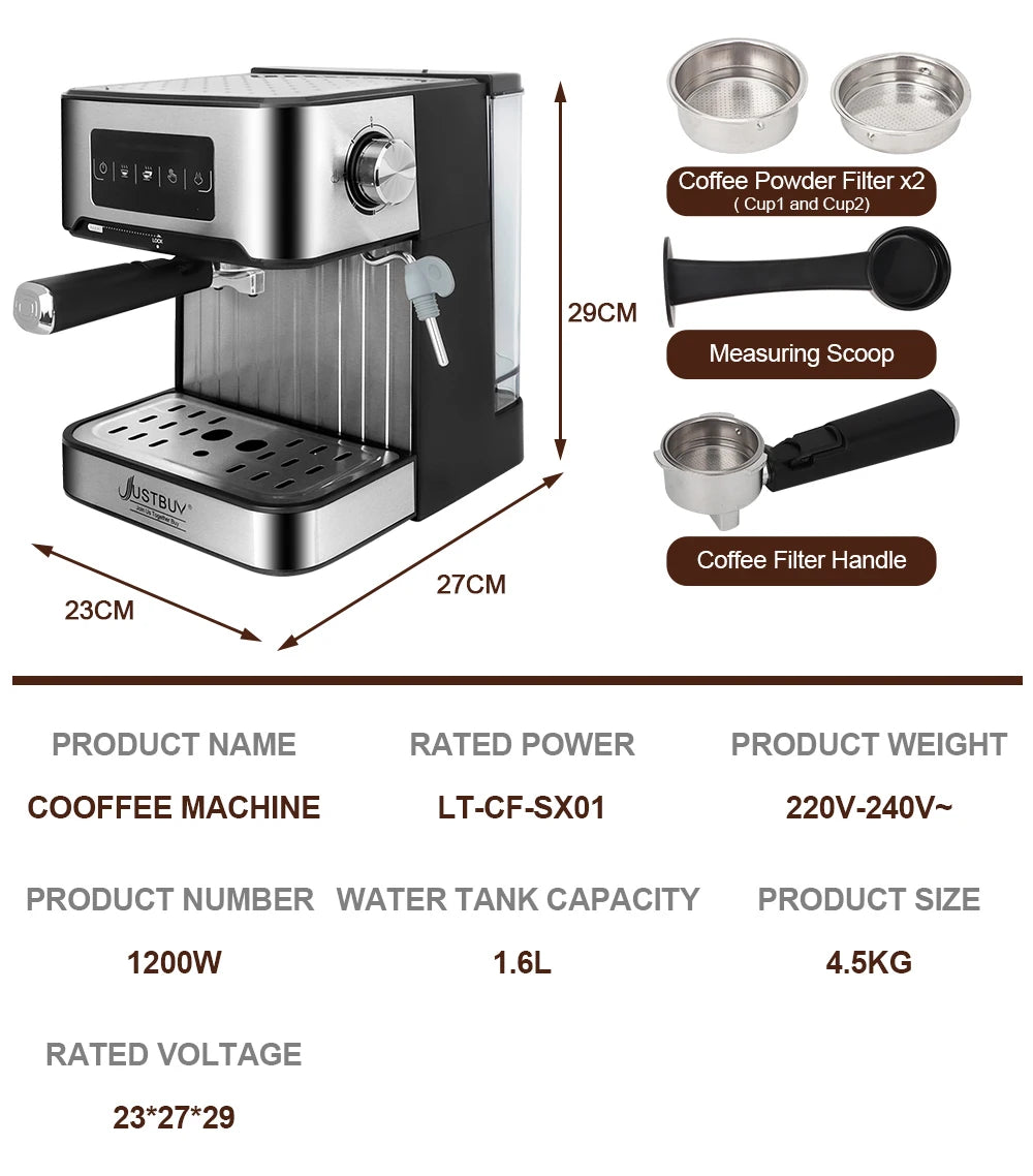 LCD Touch Espresso Coffee Machine Maker Semi-Automatic Pump With Cappuccino Milk Bubble Maker