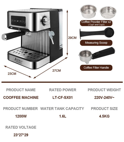 LCD Touch Espresso Coffee Machine Maker Semi-Automatic Pump With Cappuccino Milk Bubble Maker