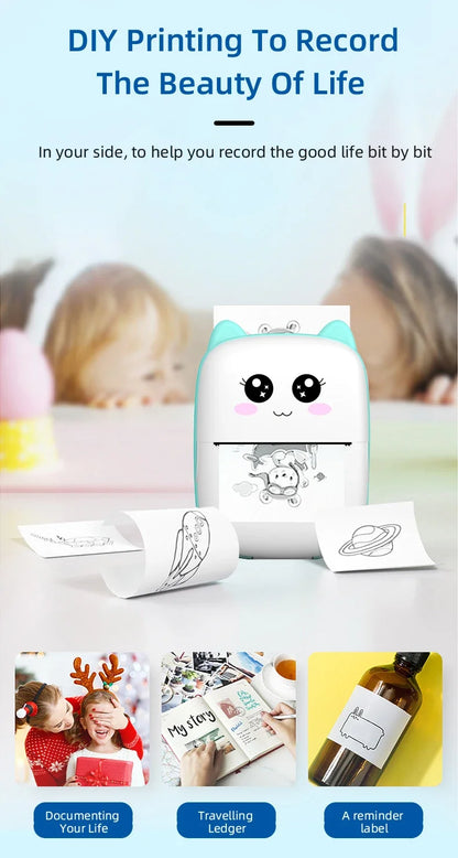 Portable thermal printer mini cat print photo pocket thermal label printer 58mm printing wireless Bluetooth Android iOS printers