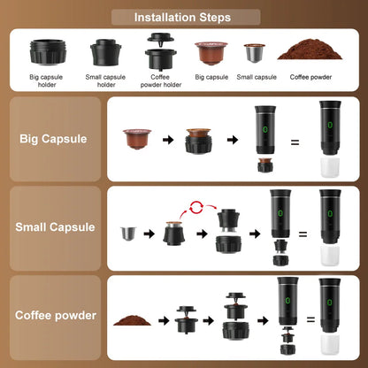 Fantastic Wireless Electric Portable Espresso Coffee Machine for Car & Home Camping Coffee Maker 3-in-1 Capsule Powder Travel Coffee Maker