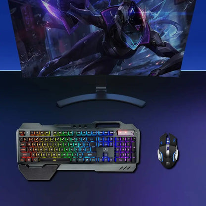 Luxury K680 Wireless Gaming Keyboard and Mouse Combo,Rainbow LED Backlit Keyboard with Rechargeable 3800mAh Battery Metal Panel