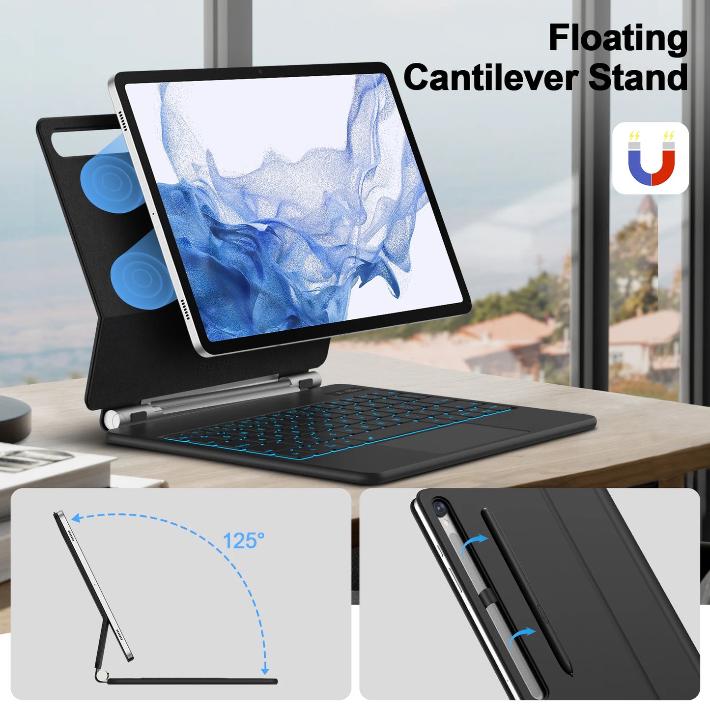 Magic Keyboard For Samsung Galaxy Tab S7 Plus S8 S9 + FE 11 12.4 inch Trackpad Backlit floating Adjustable angle with Pen Holder