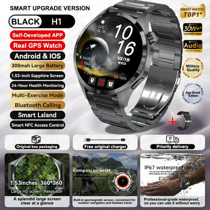 For HUAWEI IOS Outdoor Sport GPS Smart Watch Men 1.53-inch HD AMOLED Screen IP68 Waterproof Bluetooth Call NFC Smartwatch 2024