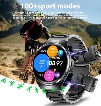 2024 New Man Smart Watch TWS Headset Two In One Wireless Bluetooth Dual Earbuds Call Health Monitor Sport Tracker NFC Smartwatch