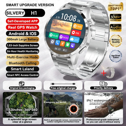 For HUAWEI IOS Outdoor Sport GPS Smart Watch Men 1.53-inch HD AMOLED Screen IP68 Waterproof Bluetooth Call NFC Smartwatch 2024