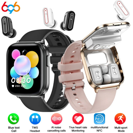 2 In 1 TWS Blue Tooth Headset Smart Watch Sports NFC Earphone Smartwatch Waterproof Music Headphone Watches Heart Rate Health