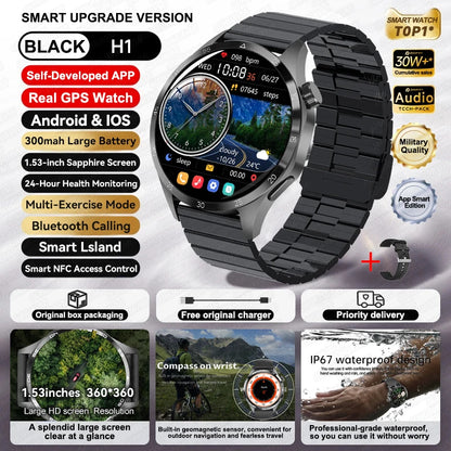 For HUAWEI IOS Outdoor Sport GPS Smart Watch Men 1.53-inch HD AMOLED Screen IP68 Waterproof Bluetooth Call NFC Smartwatch 2024