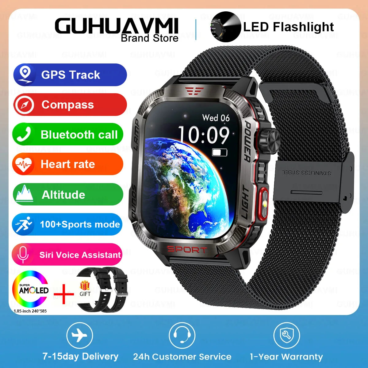 2024 New For Xiaomi Outdoor Smart Watch Men 2.01-Inch HD AMOLED Screen GPS Compass 600 Mah Battery Bluetooth Call SmartWatches