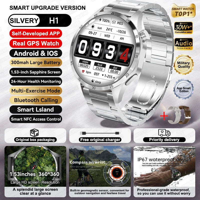 For HUAWEI IOS Outdoor Sport GPS Smart Watch Men 1.53-inch HD AMOLED Screen IP68 Waterproof Bluetooth Call NFC Smartwatch 2024