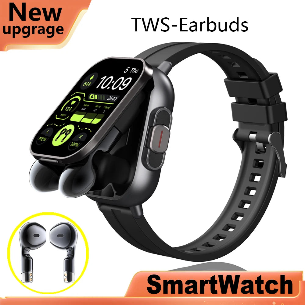 New Smart Watch Men 2 in 1 With Earbuds Heart Rate GPS Track TWS Bluetooth Earphone Monitor Play Music Sport Fitness Smartwatch