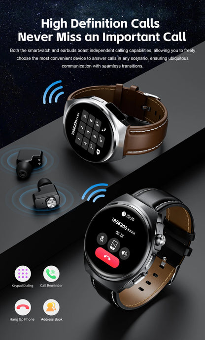 2024 New Man Smart Watch TWS Headset Two In One Wireless Bluetooth Dual Earbuds Call Health Monitor Sport Tracker NFC Smartwatch