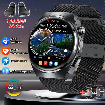 2024 New Man Smart Watch TWS Headset Two In One Wireless Bluetooth Dual Earbuds Call Health Monitor Sport Tracker NFC Smartwatch