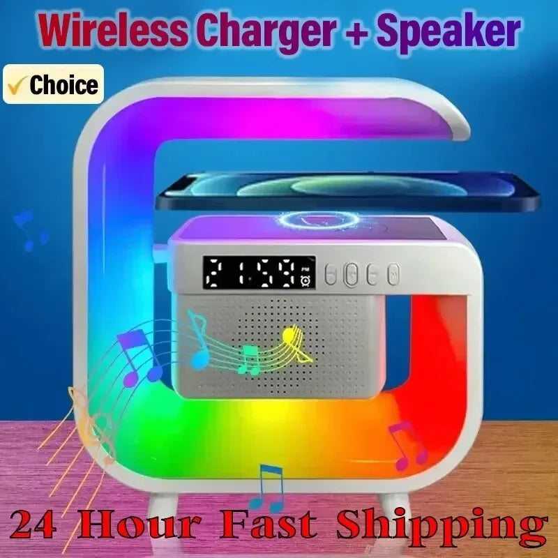 Multifunction Bluetooth Speaker Subwoofer Desk LED Lamp Night Light Phone Earphone Fast Charger Wireless Charging Dock Station