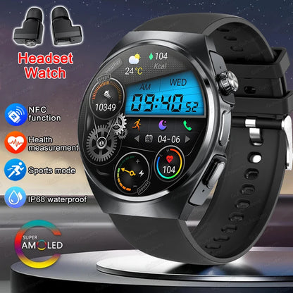 2024 New Man Smart Watch TWS Headset Two In One Wireless Bluetooth Dual Earbuds Call Health Monitor Sport Tracker NFC Smartwatch