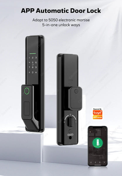 Automatic Electronic Fingerprint Biometric Frosted Panel Digital Smart Door Lock WiFi TUYA APP Password IC Card Security