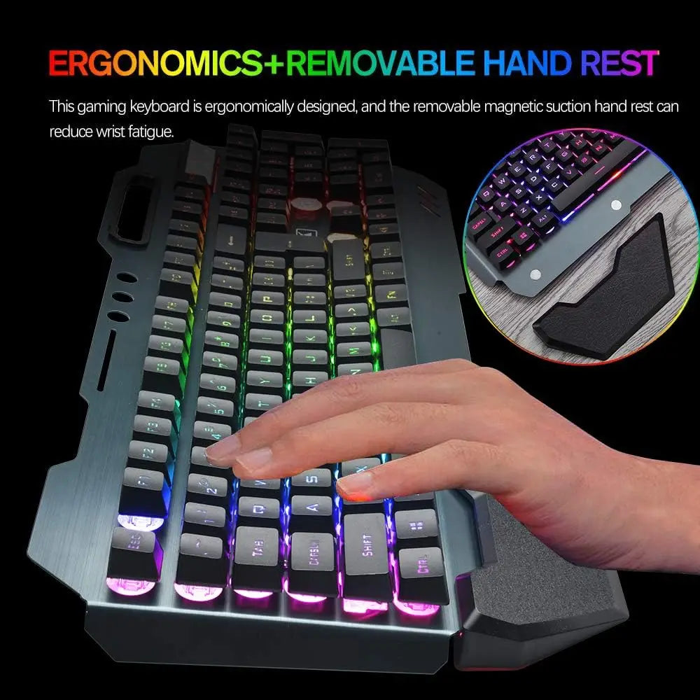 Luxury K680 Wireless Gaming Keyboard and Mouse Combo,Rainbow LED Backlit Keyboard with Rechargeable 3800mAh Battery Metal Panel