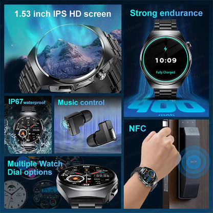 2024 New Man Smart Watch TWS Headset Two In One Wireless Bluetooth Dual Earbuds Call Health Monitor Sport Tracker NFC Smartwatch