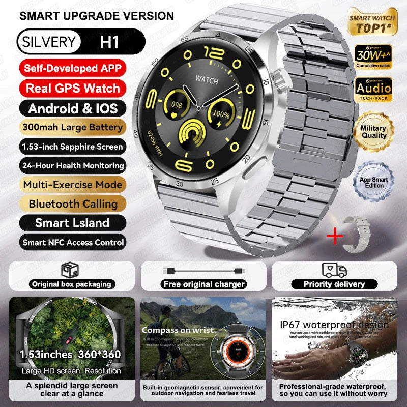 For HUAWEI IOS Outdoor Sport GPS Smart Watch Men 1.53-inch HD AMOLED Screen IP68 Waterproof Bluetooth Call NFC Smartwatch 2024