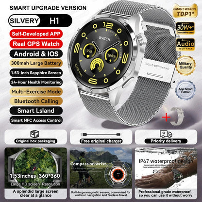 For HUAWEI IOS Outdoor Sport GPS Smart Watch Men 1.53-inch HD AMOLED Screen IP68 Waterproof Bluetooth Call NFC Smartwatch 2024