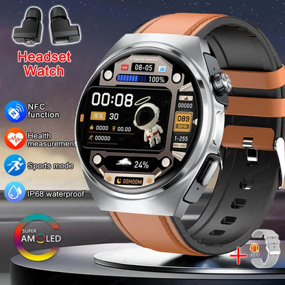 2024 New Man Smart Watch TWS Headset Two In One Wireless Bluetooth Dual Earbuds Call Health Monitor Sport Tracker NFC Smartwatch