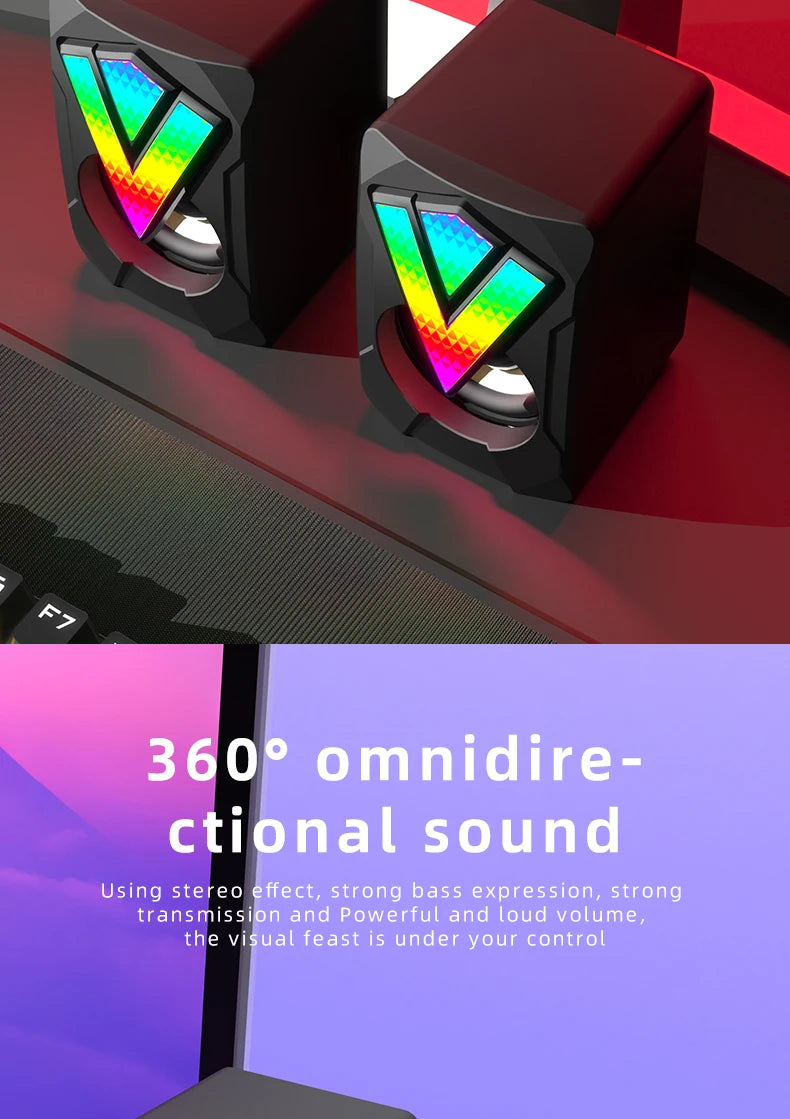 Subwoofer Stereo Surround Music RGB Gaming Speakers Sound Bar For Computer Desktop PC Loudspeakers