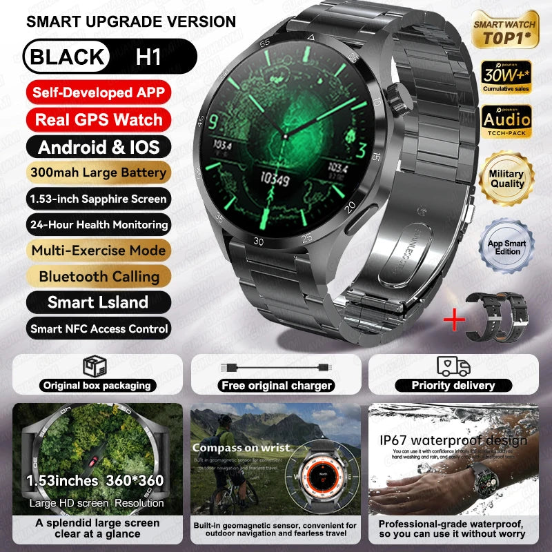 For HUAWEI IOS Outdoor Sport GPS Smart Watch Men 1.53-inch HD AMOLED Screen IP68 Waterproof Bluetooth Call NFC Smartwatch 2024