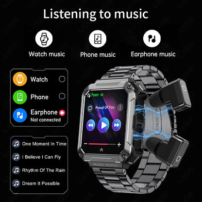 LIGE 2024 Smart Watch With Earbuds Bluetooth Call TWS 4G RAM Local Music Control Waterproof Smartwatch Men For Android iOS