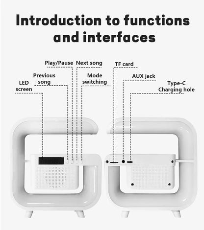 Multifunction Bluetooth Speaker Subwoofer Desk LED Lamp Night Light Phone Earphone Fast Charger Wireless Charging Dock Station