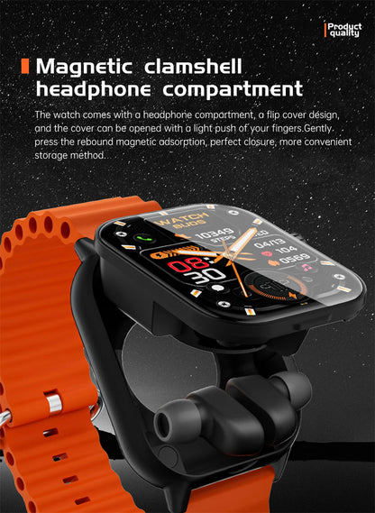 New TWS 2 IN 1 With Headset Smart Watch Bluetooth Call Men Watch GPS Track SmartWatch Heart Rate Monitor Play Music Watch 2024