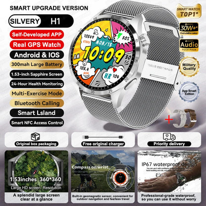 For HUAWEI IOS Outdoor Sport GPS Smart Watch Men 1.53-inch HD AMOLED Screen IP68 Waterproof Bluetooth Call NFC Smartwatch 2024