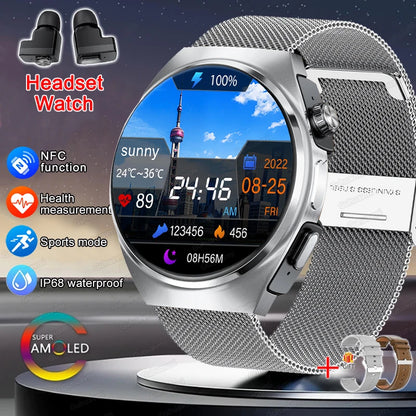 2024 New Man Smart Watch TWS Headset Two In One Wireless Bluetooth Dual Earbuds Call Health Monitor Sport Tracker NFC Smartwatch