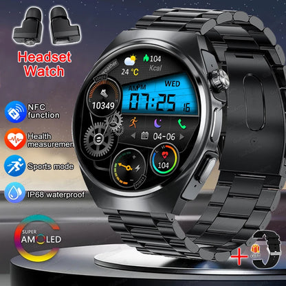 2024 New Man Smart Watch TWS Headset Two In One Wireless Bluetooth Dual Earbuds Call Health Monitor Sport Tracker NFC Smartwatch