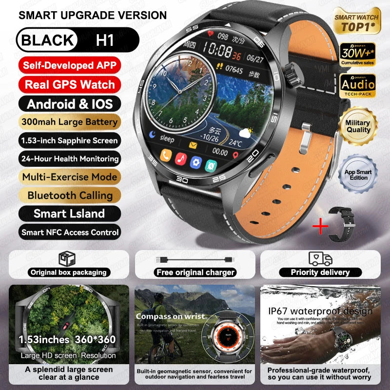 For HUAWEI IOS Outdoor Sport GPS Smart Watch Men 1.53-inch HD AMOLED Screen IP68 Waterproof Bluetooth Call NFC Smartwatch 2024