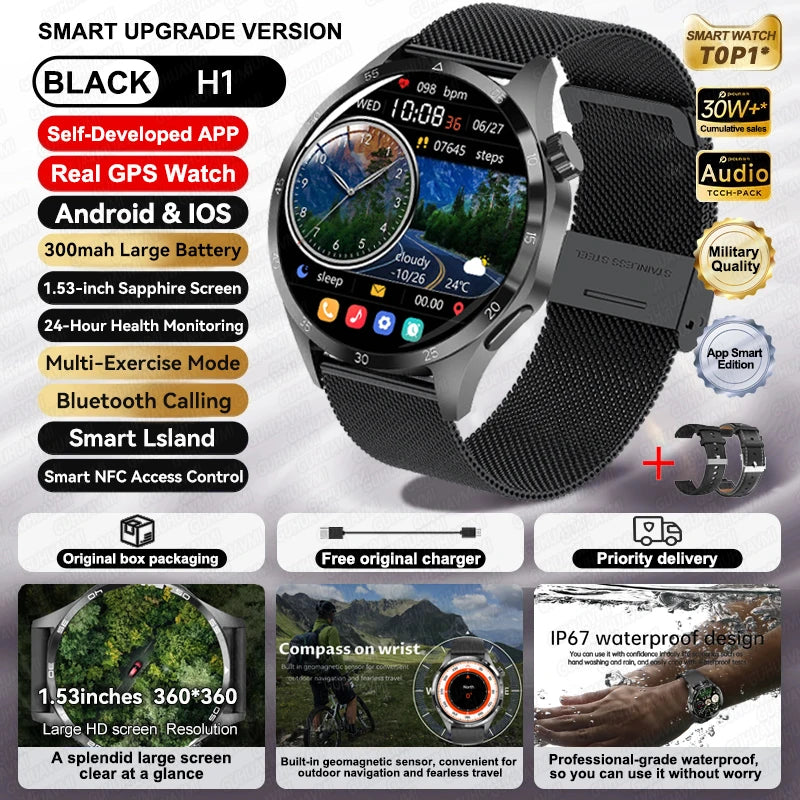 For HUAWEI IOS Outdoor Sport GPS Smart Watch Men 1.53-inch HD AMOLED Screen IP68 Waterproof Bluetooth Call NFC Smartwatch 2024