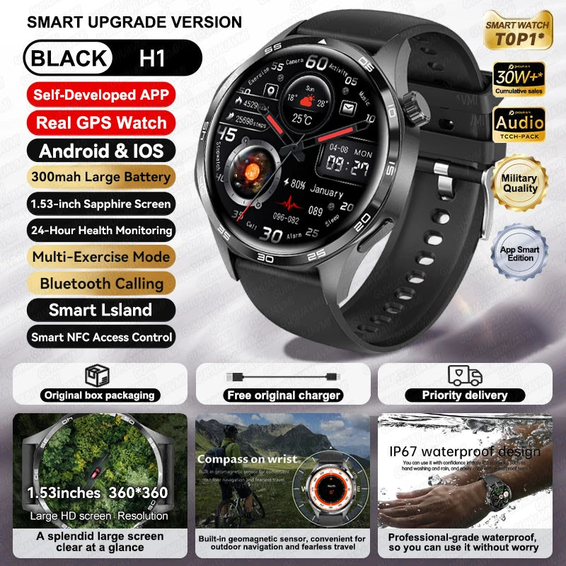 For HUAWEI IOS Outdoor Sport GPS Smart Watch Men 1.53-inch HD AMOLED Screen IP68 Waterproof Bluetooth Call NFC Smartwatch 2024