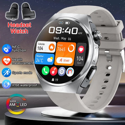 2024 New Man Smart Watch TWS Headset Two In One Wireless Bluetooth Dual Earbuds Call Health Monitor Sport Tracker NFC Smartwatch