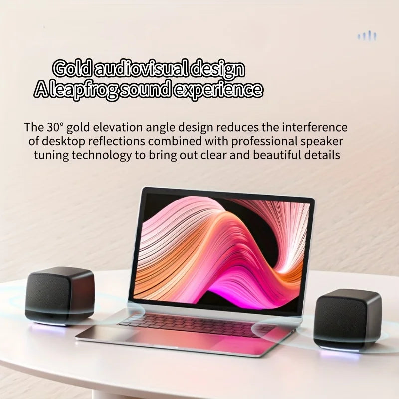 Computer Speakers, Mini Speaker with Cool Lights and Stereo Sound 6W USB Powered 3.5 mm AUX-in Portable Speaker for Computer, La