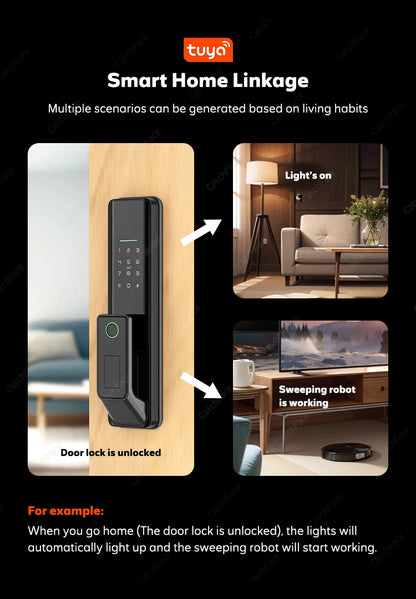 Automatic Electronic Fingerprint Biometric Frosted Panel Digital Smart Door Lock WiFi TUYA APP Password IC Card Security